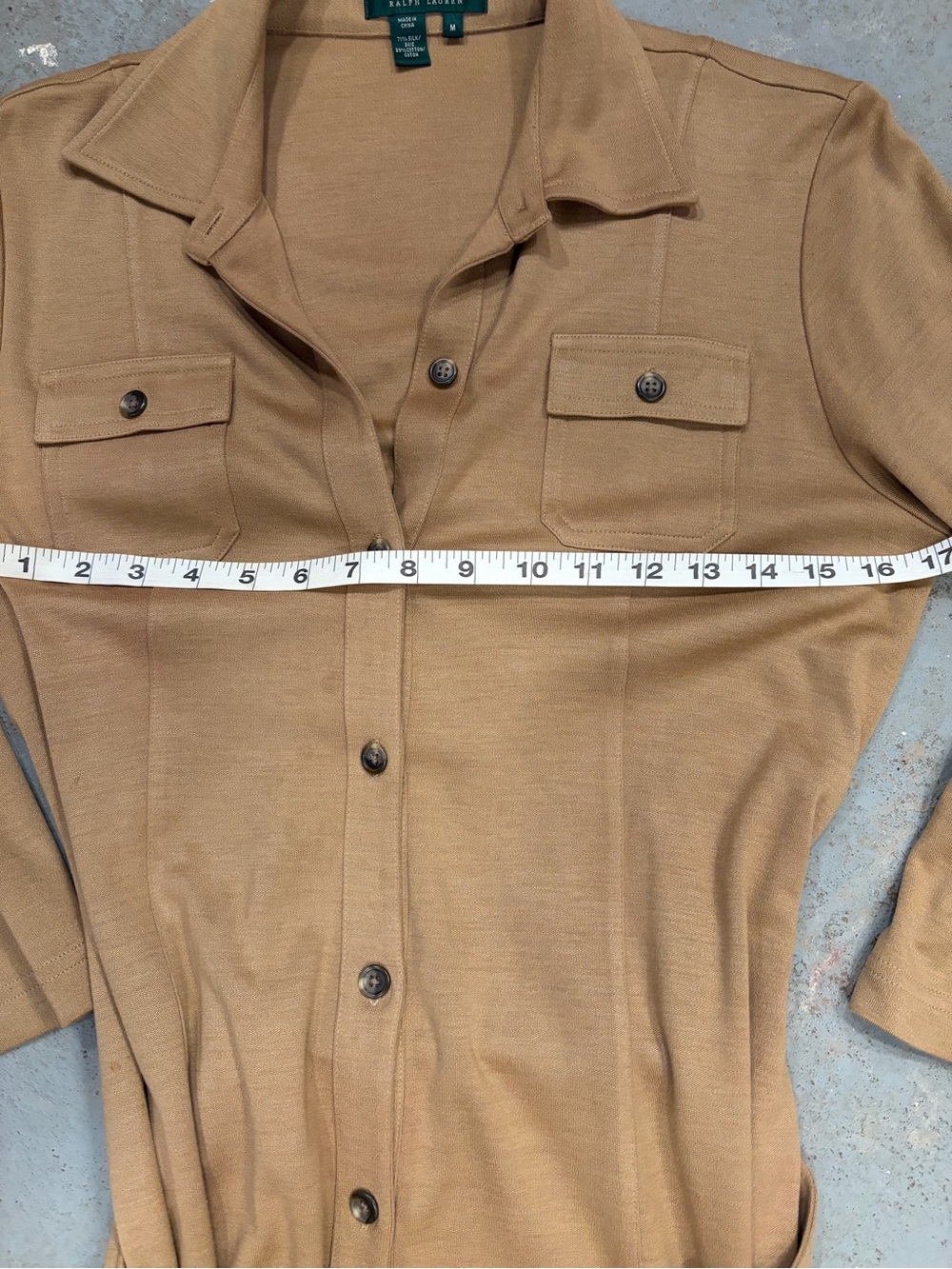 Lauren Ralph Lauren Tan Button-Front Silk blend Belted Shirt Dress - Picture 8 of 13